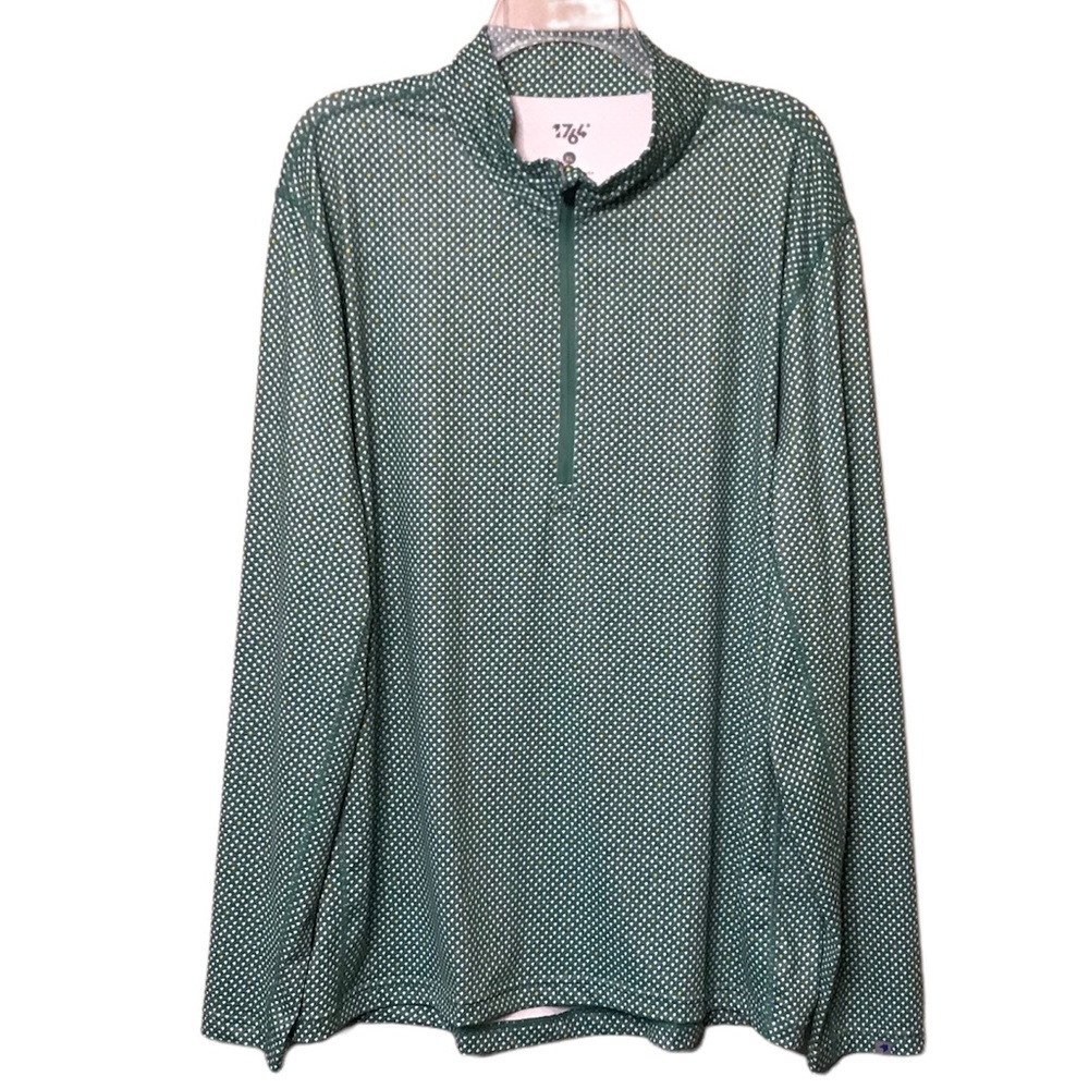 1764 Golf Shirt NWT Stretch Knit Long Sleeve 1/4 Zip Green White Yellow Size XL
